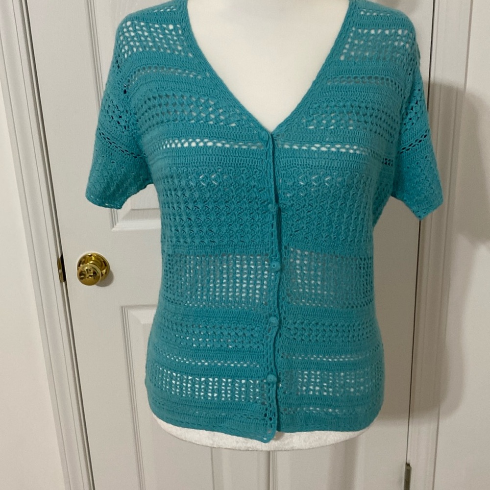 Aqua Blue Brand New Crochet Cardigan Perfect for Layering